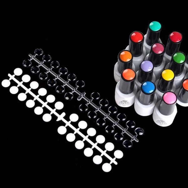 120 Tips Per Bag Round Shape Flat Back Nail Tips Color Chart Display With Adhesive Stickers