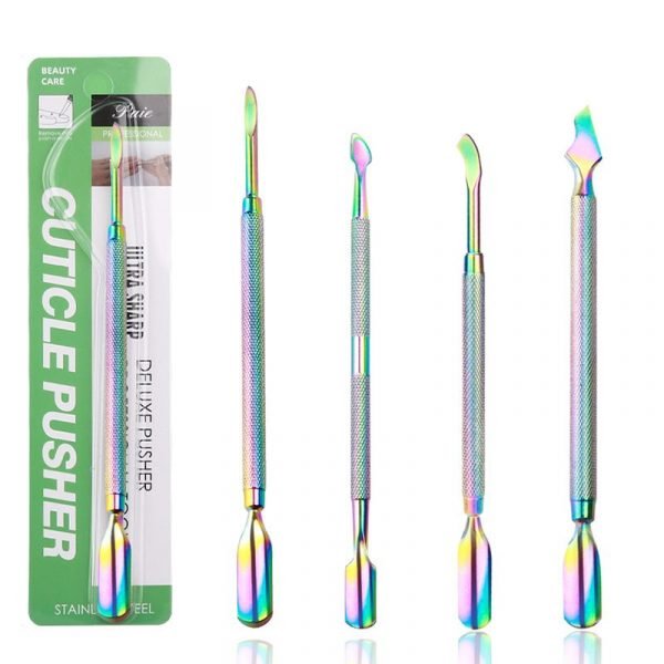 4 Designs Rainbow Color Stainless Steel Manicure Pedicure Remover Tool Cuticle Pusher