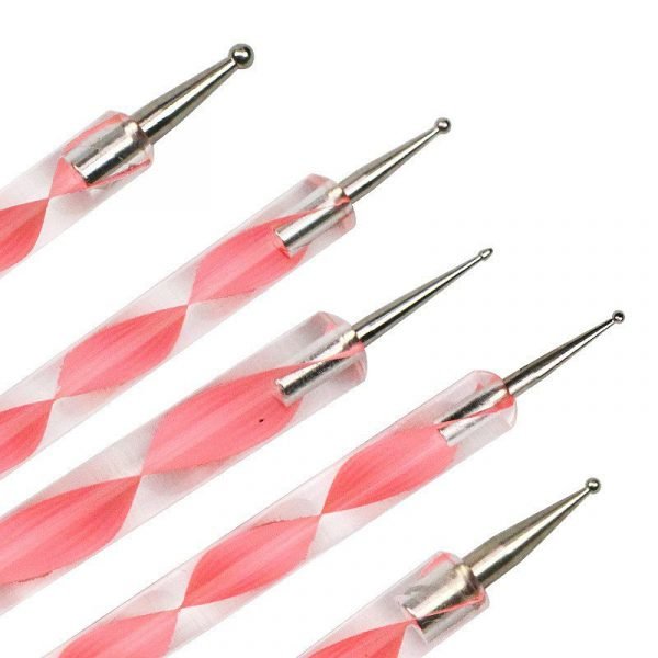 5Pcs per Set 2 Way Pink Acrylic Handle Dotting Marbleizing Pen Tool Set-1