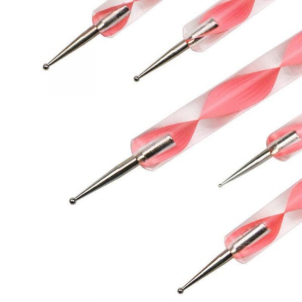 5Pcs per Set 2 Way Pink Acrylic Handle Dotting Marbleizing Pen Tool Set-2
