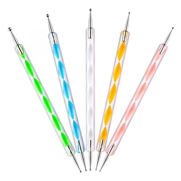 5Pcs per Set 2 Way Spiral Pattern Acrylic Handle Dotting Marbleizing Pen Tool Set-2