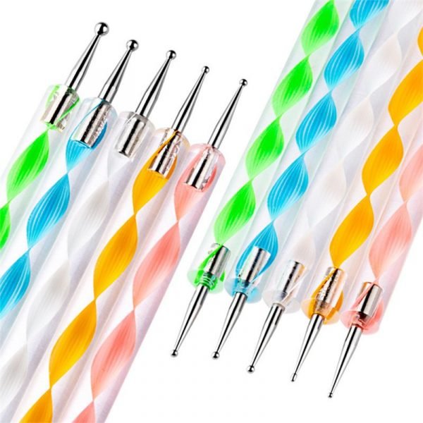 5Pcs per Set 2 Way Spiral Pattern Acrylic Handle Dotting Marbleizing Pen Tool Set-3