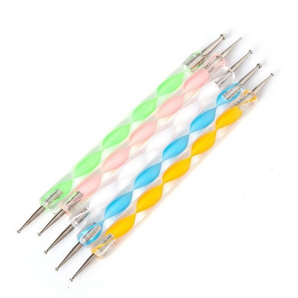 5Pcs per Set 2 Way Spiral Pattern Acrylic Handle Dotting Marbleizing Pen Tool Set