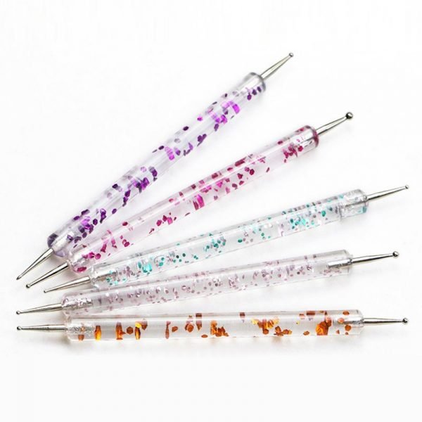 5pcs per set Glitter Chips Design Acrylic Handle 2 Way Marbleizing Dotting Pen Set-7