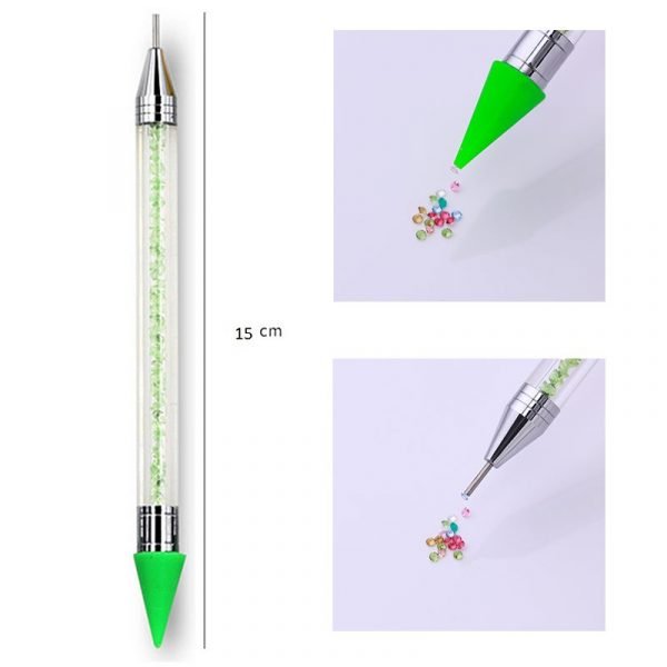 Dual-ended Nail Rhinestone Studs Picker With Crystal Handle Wax Pen Dotting Tool-1