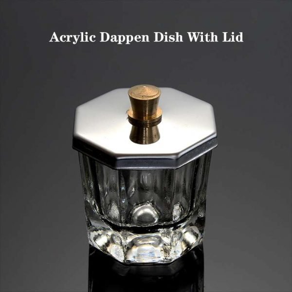 Nail Art Octangle Shape Glass Acrylic Dappen Dish With Stainless Lid-1