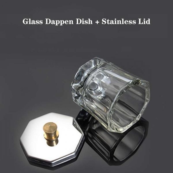 Nail Art Octangle Shape Glass Acrylic Dappen Dish With Stainless Lid-2