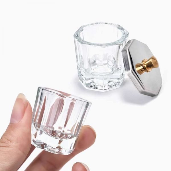 Nail Art Octangle Shape Glass Acrylic Dappen Dish With Stainless Lid-4