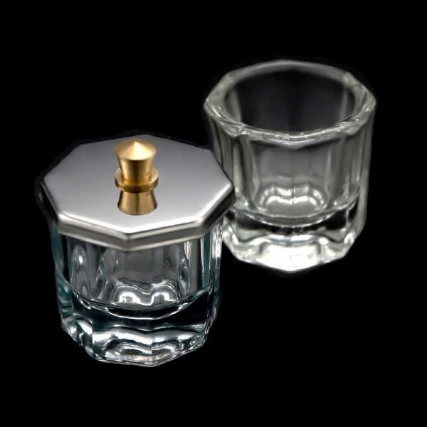 Nail Art Octangle Shape Glass Acrylic Dappen Dish With Stainless Lid