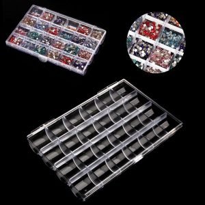24 Slots Transparent Storage Box Organizer Case Nail Art Rhinestone Jewelry Decoration Container