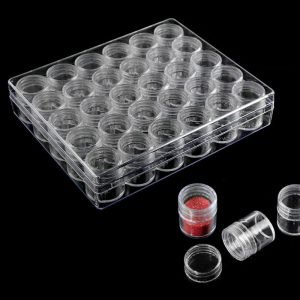 30 Jars Plastic Transparent Nail Art Rhinestone Storage Box Jewelry Organizer