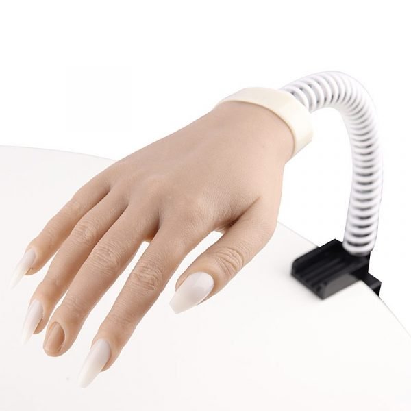 Highly Simulated Silicone Nail Art Practice Hand with Bracket Flexible Bendable Hand Model-3