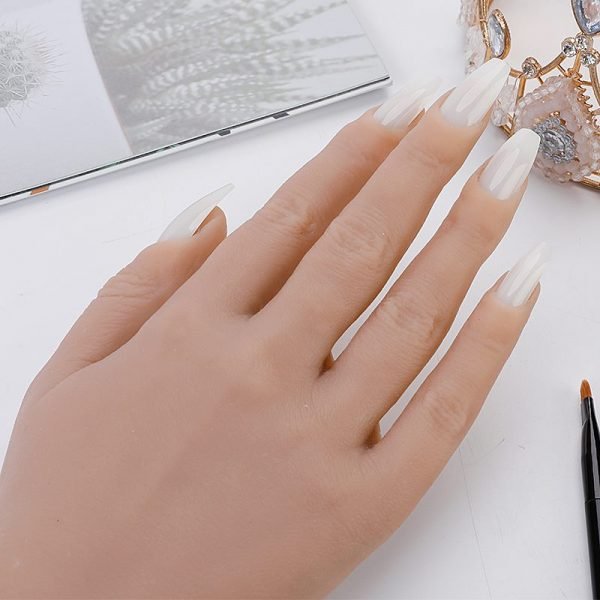 Highly Simulated Silicone Nail Art Practice Hand with Bracket Flexible Bendable Hand Model-8