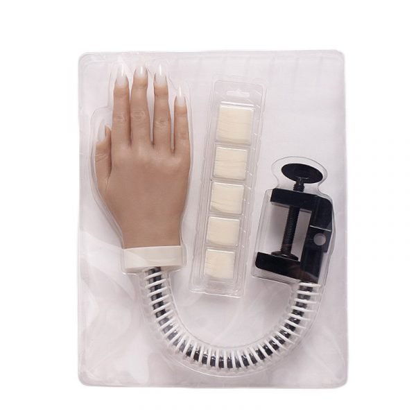 Highly Simulated Silicone Nail Art Practice Hand with Bracket Flexible Bendable Hand Model-9