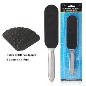 Stainless Steel Pedicure Foot File Callus & Dead Skin Remover With 10 Replacement Pads
