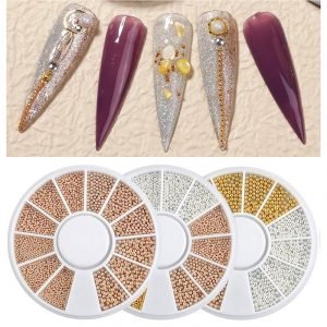 12 Grids Nail Art Tiny Steel Caviar Beads 1mm Rose Gold Silver Manicure Decoration