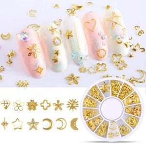 3D Gold Metal Nail Art Studs Rivet Nail Alloy Charms Decoration With Wheel