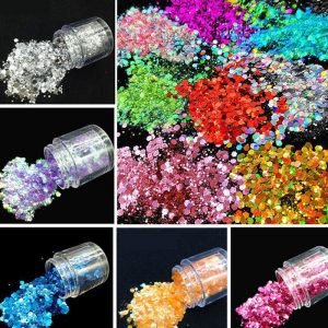 Mixed Sizes Of Hexagonal Nail Art 3D Glitter Sequins Decorations 1#--32#
