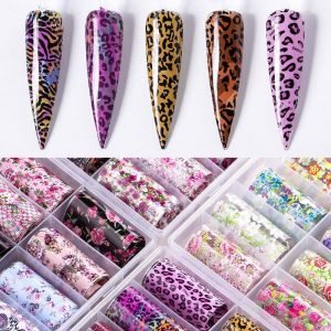 10 Rolls 100x4cm Flower Leopard Design Nail Transfer Foil Paper XKZ-13