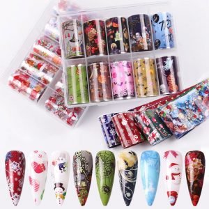 10 Rolls 4x100cm Christmas Halloween Design Nail Transfer Foil Paper CA01-CA08