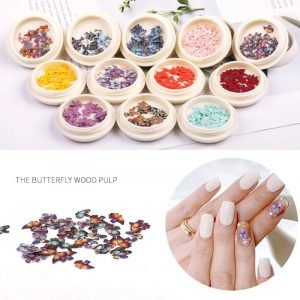 50pcs/Jar 3D Nail Butterfly Design Wood Pulp Sheet 1#–12#