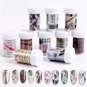 Newspaper Style Pattern 4x100cm Nail Art Transfer Foil Roll WY477-WY486