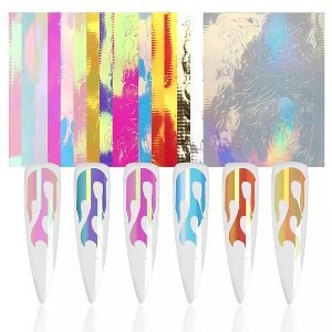 16Pcs Per Set Holographic Aurora Self-adhesive Flame Nail Sticker