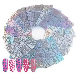 24PCS Per Set Mixed Designs Holo Silver Nail Vinyls Stencil Hollow 3D Stickers