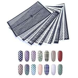 5 Colors 12 Designs Nail Vinyls Stencil Hollow 3D Stickers JV01-JV12