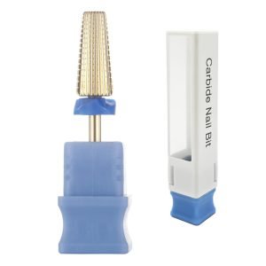 3/32” Large Tapered 5 in 1 Straight Cut Gold Coating Tungsten Carbide Nail Drill Bits- Model H-L0715Pro