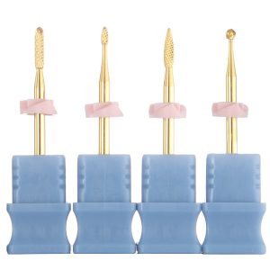4 Shapes Gold Coating Manicure Preparation Tungsten Carbide Nail Drill Bits Model T26-T30